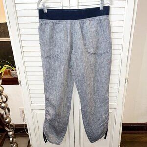 Toad & Co 100% Linen Chambray Blue Ruched Hem Straight Leg Pants Med